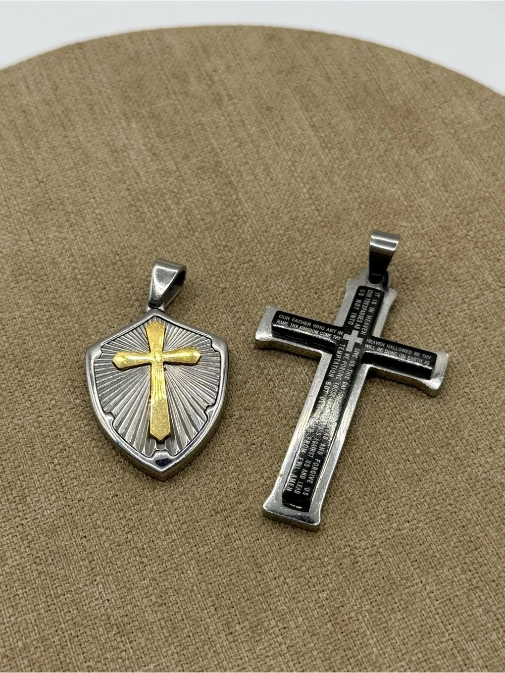 set of Two Gold & Silver Cross Pendants for Men
